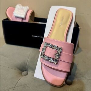 Nine West Pink Embellished Slide Sandals